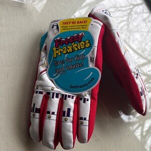NWT Freezy Freakies Red and White Robot Gloves adult sz S
